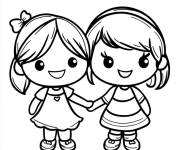 Coloriage Amies chibi