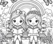 Coloriage Amies kawaii