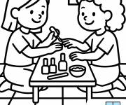 Coloriage Amies peignant des ongles