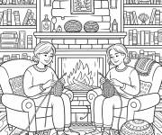 Coloriage Amies qui tricotent