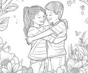 Coloriage Amis amoureux en calin