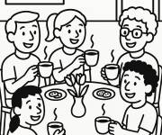Coloriage Amis buvant un caf&eacute;