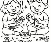 Coloriage Amis cr&eacute;ant des bracelets