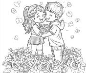 Coloriage Amis en jouant avec les fleurs