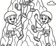 Coloriage Amis escaladant la montagne