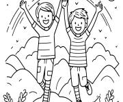 Coloriage Amis et arc en ciel