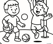 Coloriage Amis Jouant au Basket