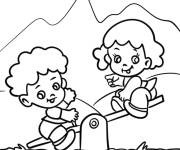Coloriage Amis kawaii sur la balan&ccedil;oire