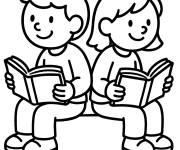 Coloriage Amis lisant des livres de dos