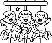 Coloriage Amis s'amuse sur le carrousel