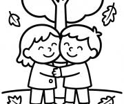 Coloriage Amis s'embrassant sous l'arbre