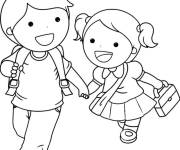 Coloriage Amis vers l'&eacute;cole