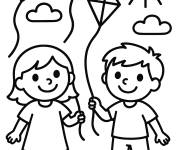 Coloriage Amis volant des cerfs-volants
