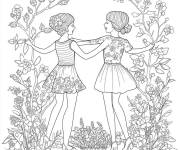 Coloriage Amiti&eacute; &agrave; motif en fleurs