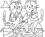 Coloriage Amiti&eacute; des chats mignons