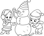 Coloriage Amiti&eacute; des enfants avec le bonhomme de neige