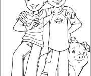 Coloriage Amiti&eacute; des gar&ccedil;ons avec leur cochon
