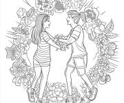 Coloriage Amiti&eacute; en couronne florale