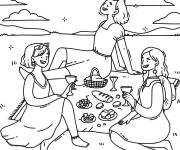 Coloriage Belles amies en pique-nique