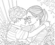 Coloriage Calin des amis &agrave; motif pour adulte