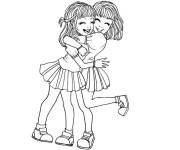 Coloriage Calin des filles sur le th&egrave;me de l'amiti&eacute;