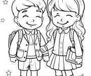 Coloriage Camarades fille et gar&ccedil;on heureux