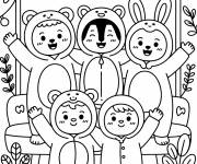 Coloriage Cinq amis en photo
