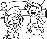 Coloriage Combat d'oreillers entre les amis