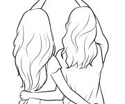 Coloriage Deux amies forment le coeur