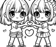 Coloriage Deux amies forment le coeur
