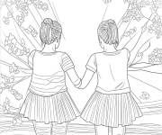 Coloriage Deux amies vue de derri&egrave;re