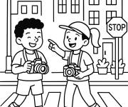 Coloriage Deux amis dans la ville