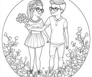 Coloriage Deux amis en cercle