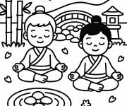 Coloriage Deux amis en m&eacute;ditation