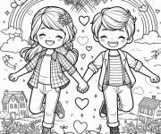 Coloriage Deux amis en riant