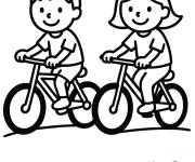 Coloriage Deux amis faisant du v&eacute;lo