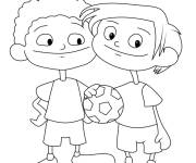 Coloriage Deux amis jouant au foot