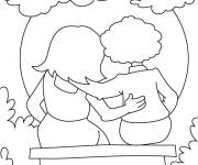 Coloriage et dessins gratuit Deux amis regardent le coucher du soleil à imprimer