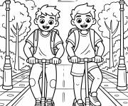 Coloriage Deux amis sur la route de l'&eacute;cole