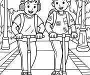Coloriage Deux amis sur skateboard