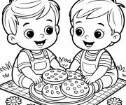 Coloriage Deux b&eacute;b&eacute;s partagent des biscuits