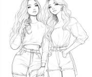 Coloriage Deux belles amies au crayon