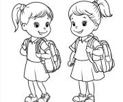 Coloriage Deux camarades avec leurs cartables