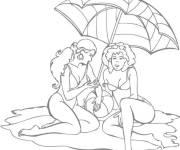 Coloriage Deux femmes sous un parasol
