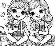 Coloriage Deux filles avec de la glaces cr&eacute;m&eacute;es