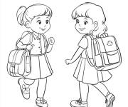 Coloriage Deux filles de retour &agrave; l'&eacute;cole