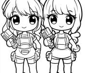 Coloriage Deux filles kawaii sur le theme de l'amiti&eacute;