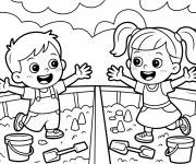 Coloriage Deux fr&egrave;res mignons sur la plage