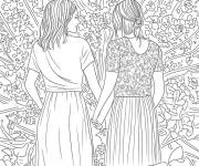 Coloriage deux jeunes amis pour adulte