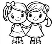 Coloriage Deux petites amies en miniature
